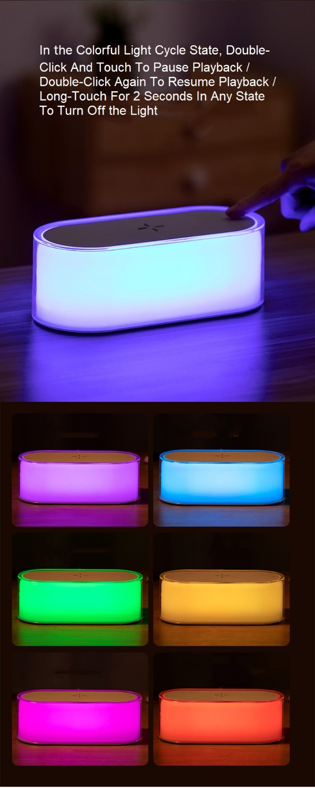 HHS01  5 Color Led Night Light Lamp 15W Fast Charge Cable Usb Wireless Charging Desk Lamp Battery Rechargeable Bedside Light For Kids