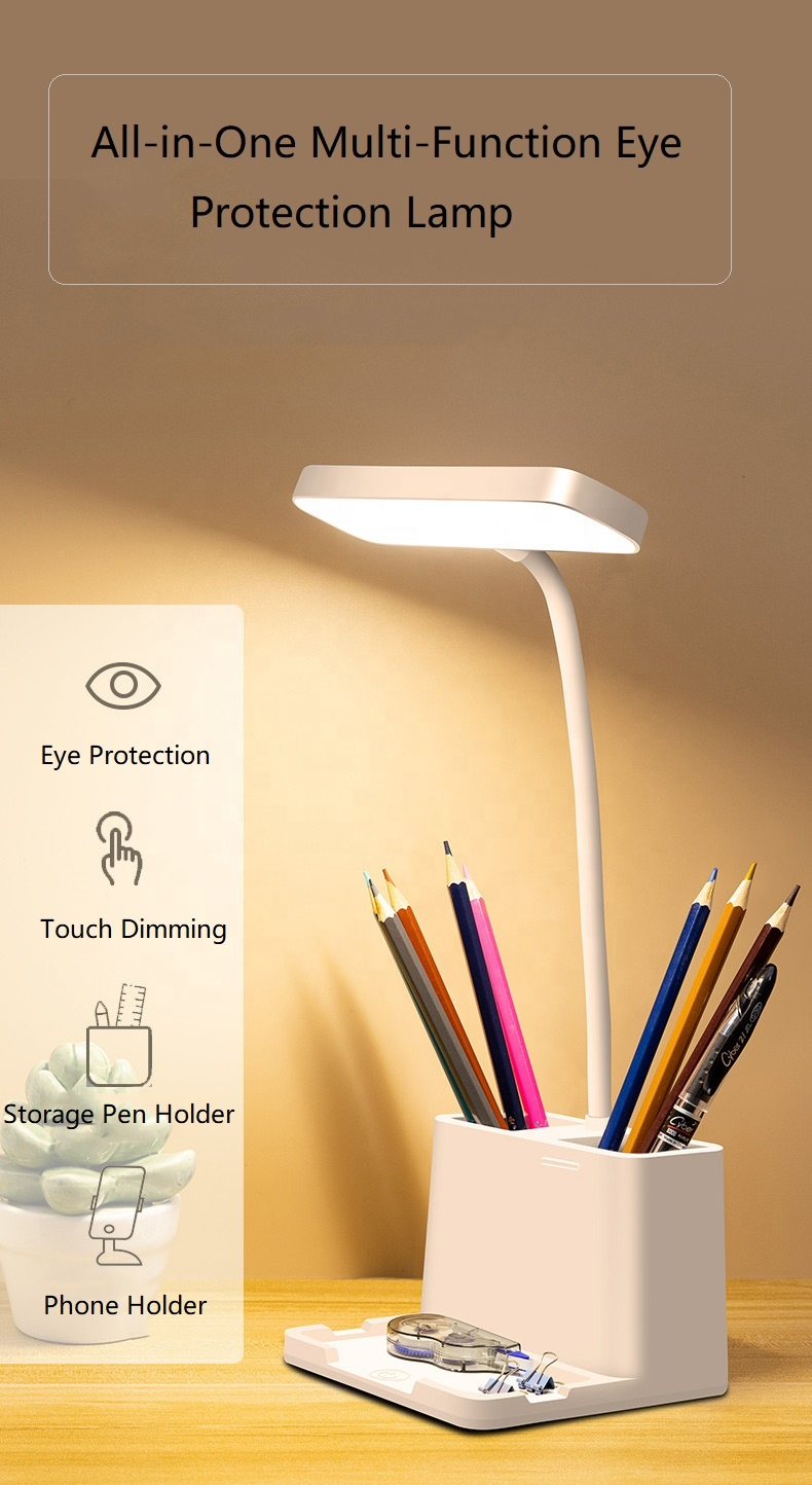 HH108A Hot Sale Led Desk Office Lamp  Dimmable Led New Light Eye Protect Desk Lamp With Usb Charging All-In-One Multi-Function White