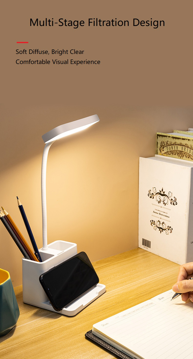 HH108A Hot Sale Led Desk Office Lamp  Dimmable Led New Light Eye Protect Desk Lamp With Usb Charging All-In-One Multi-Function White