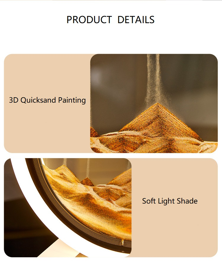 HHJ11 Dynamic Quick Sand Lamp Dimmable Led New Light 3D LED Flowing Sand Painting Picture Table Desk Lamp  Morden Art Table Lamp