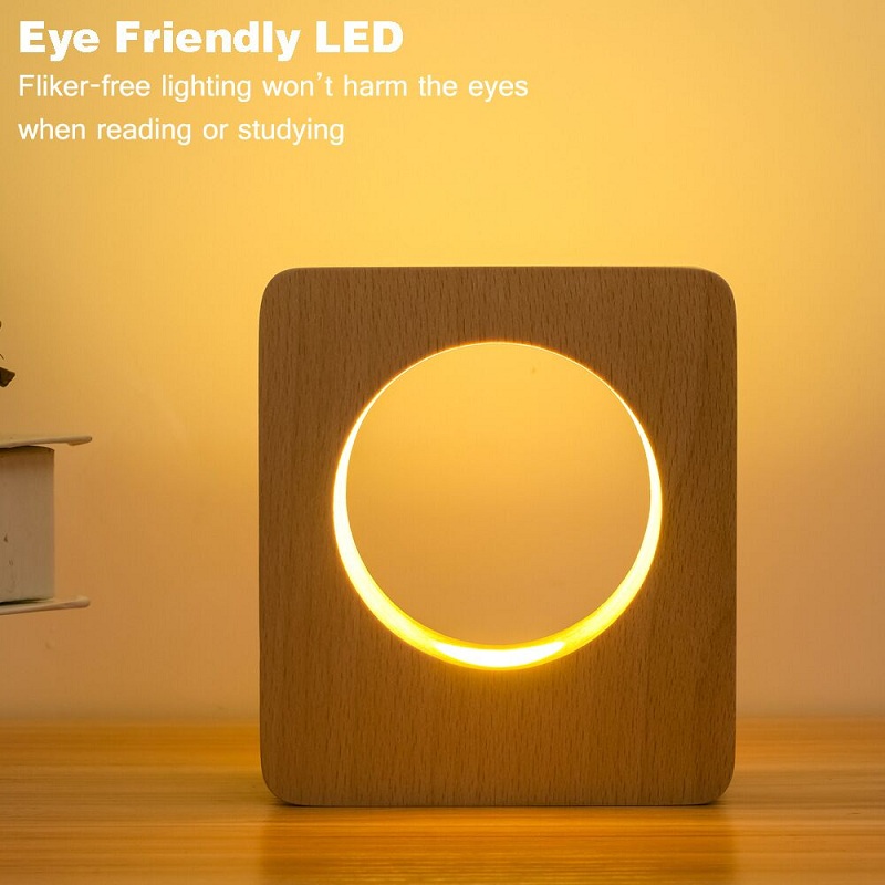 HHM03 Eye Protection Led Table Lamps Plug In 3W Night Light Push Control Warm Light Wooden Bedside Desk Light For Reading