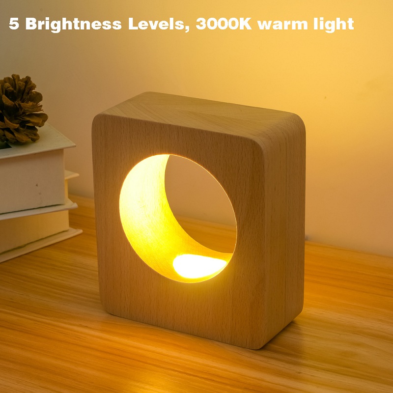 HHM03 Eye Protection Led Table Lamps Plug In 3W Night Light Push Control Warm Light Wooden Bedside Desk Light For Reading