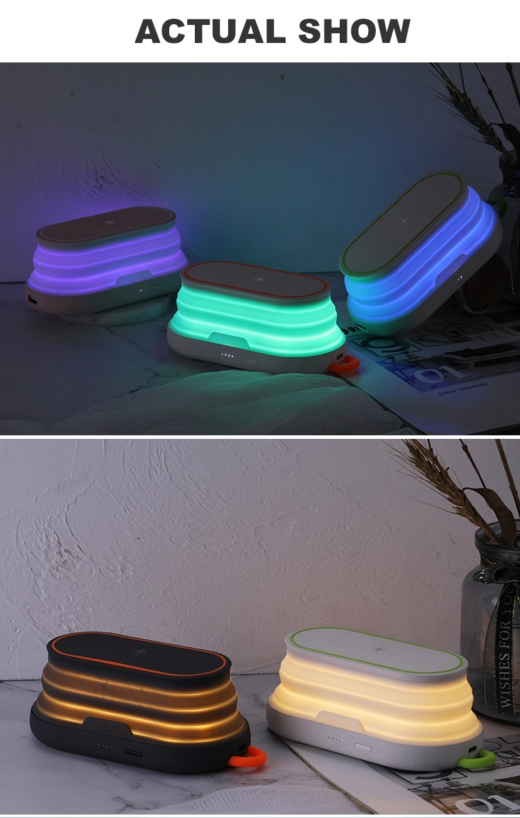 HHN28 5 Color LED Wireless Charger With Lamp Camping Light Two Modes Of Charging Led Night Light Lamp Bedside Smart Outdoor Light