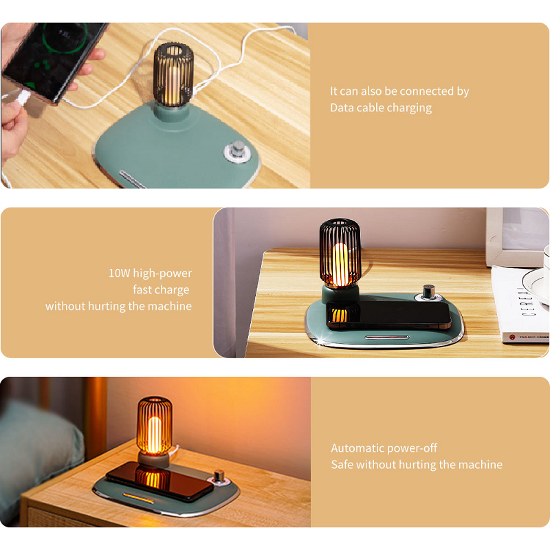 HHS30 USB Cable Charging Automatic Power Off Classical European Table Lamp Soft Light Wireless Charging Lamp 5W Night Lamp For Bedroom