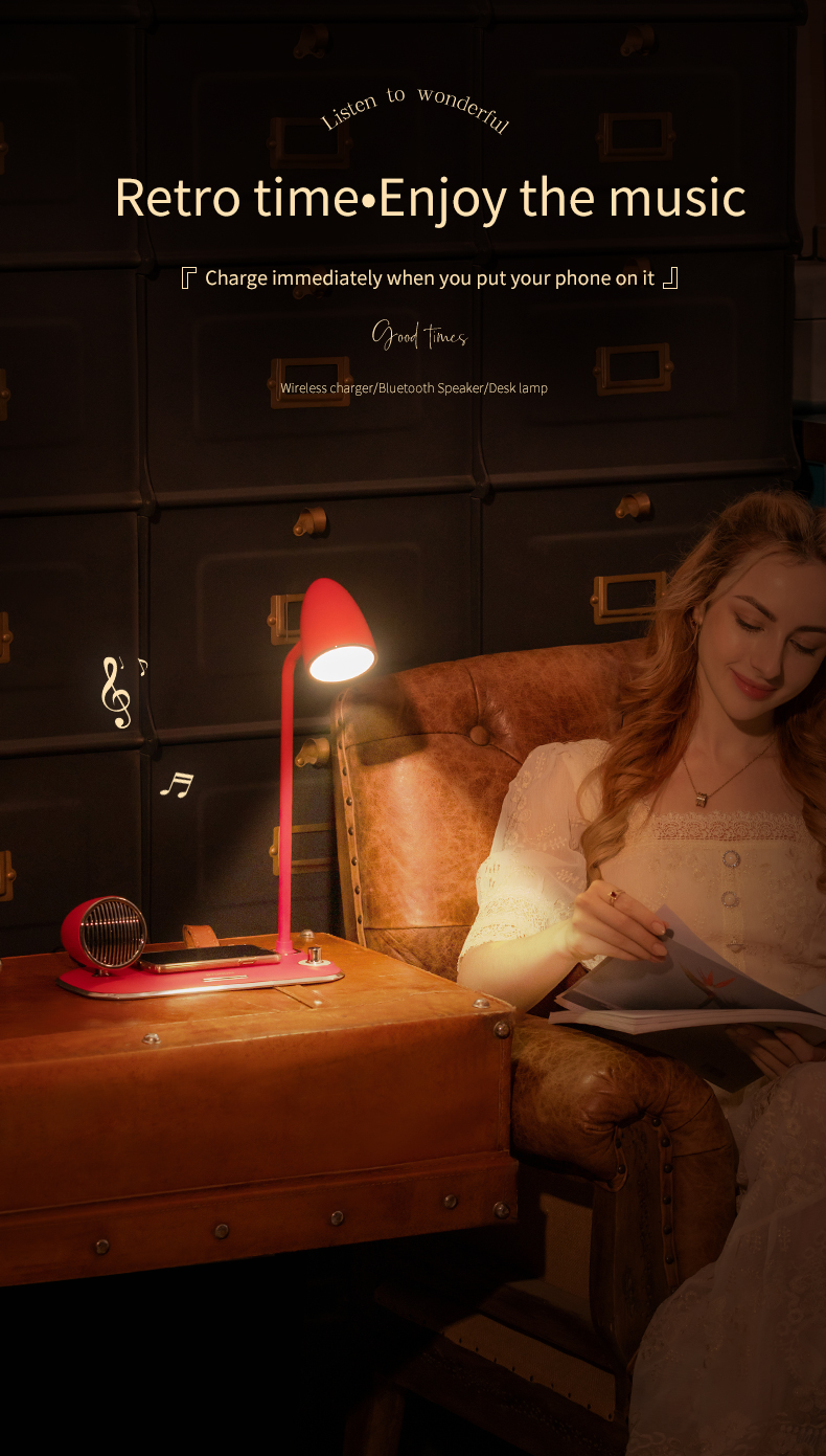 HHS31 High Quality Speakers Bluetooth  Led Desk Lamp With Wireless Charger Rotary Switches 360 Degree Removable Lamp Post Bedroom
