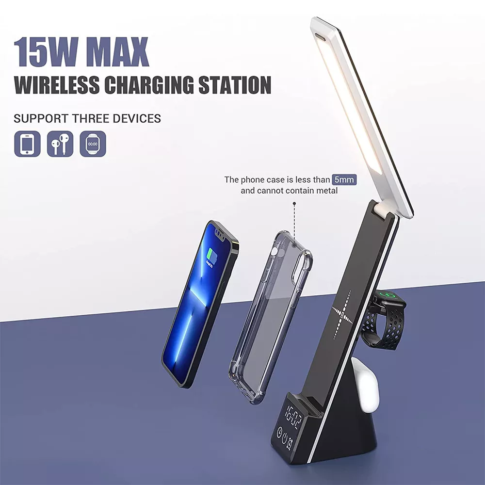 HHJ12 4 In 1 Wireless Charger Eye Protection Touch Control Table Lamp 3 Modes Smart Desk Lamp For Phone Watch Earphones