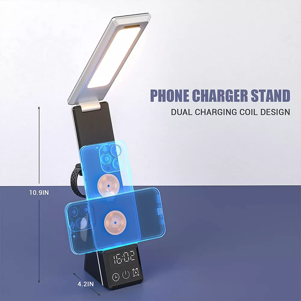 HHJ12 4 In 1 Wireless Charger Eye Protection Touch Control Table Lamp 3 Modes Smart Desk Lamp For Phone Watch Earphones