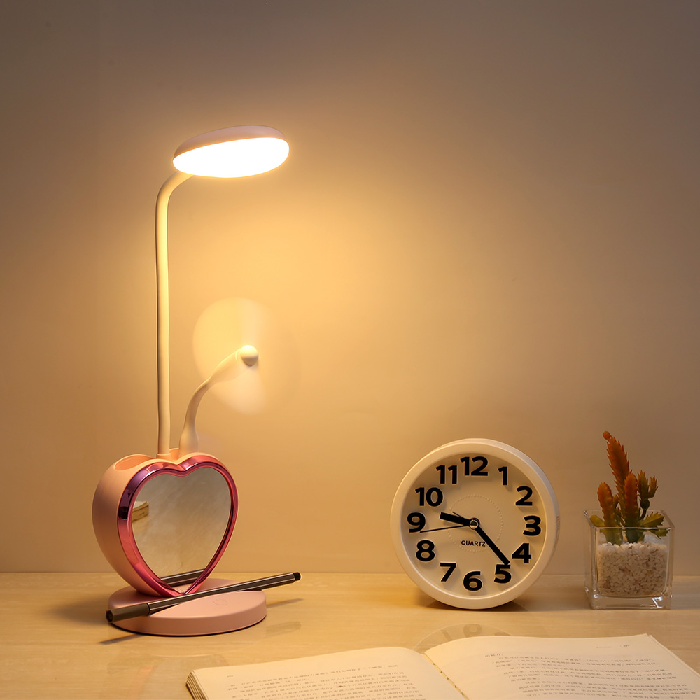 HHM98 LED Light UBS Charging Table Lamp Princess Makeup Mirror With Light For Valentine's Day Gift LED Desk Lamp Eye Protection Heart