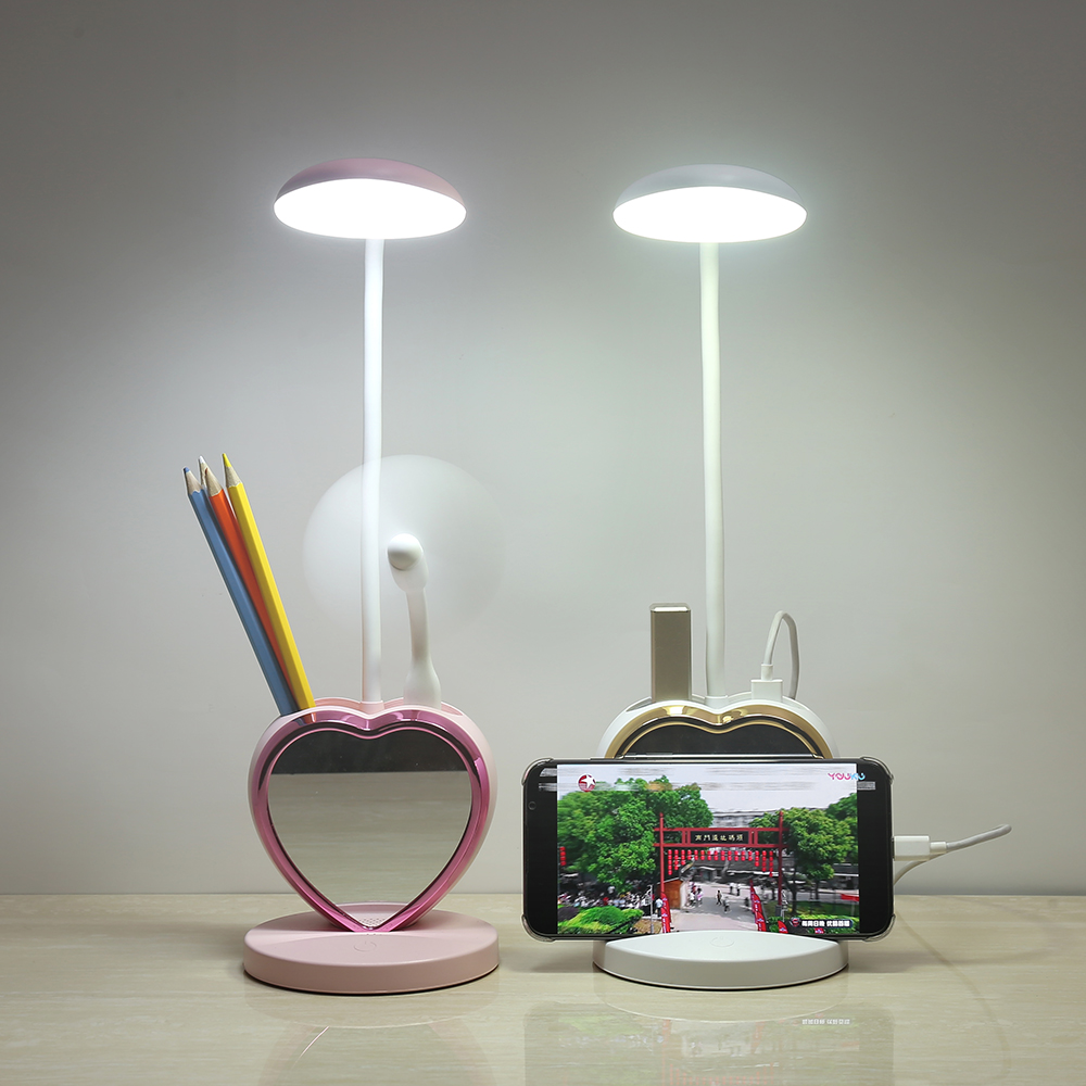 HHM98 LED Light UBS Charging Table Lamp Princess Makeup Mirror With Light For Valentine's Day Gift LED Desk Lamp Eye Protection Heart