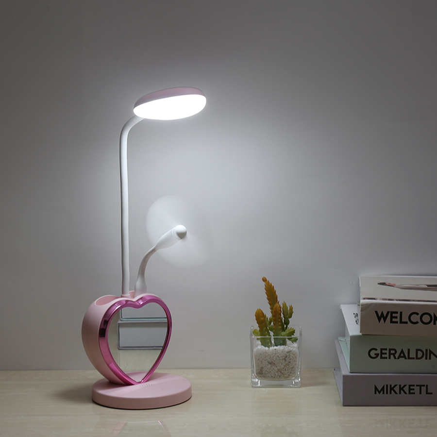 HHM98 LED Light UBS Charging Table Lamp Princess Makeup Mirror With Light For Valentine's Day Gift LED Desk Lamp Eye Protection Heart