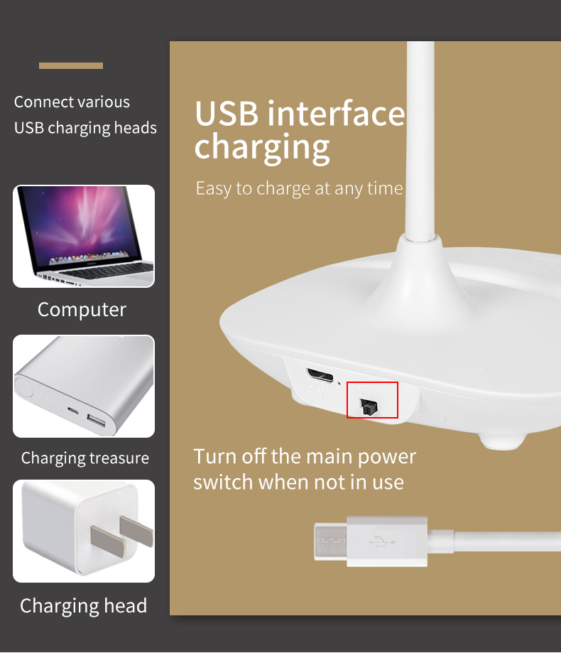 HH003A Led USB Charge Portable Table Lamps  Folding Touch Eye Protection 3W  Small Desk  Lamp For Study Plug-In Lamp