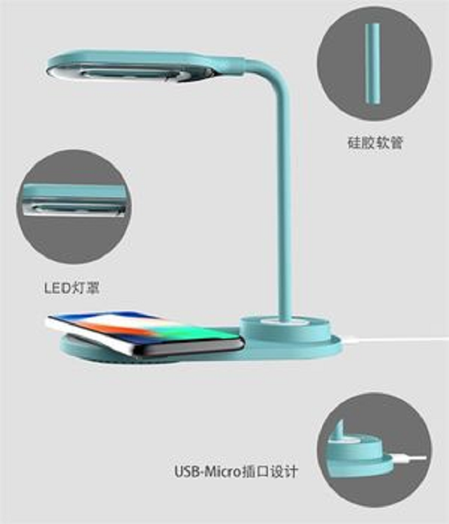 HHT12 2A Fast Charging Cable LED Desk Lamp With Wireless Charger Wireless Table Lamp Flexible Bedside Bedroom Night Lamp Eye Protect