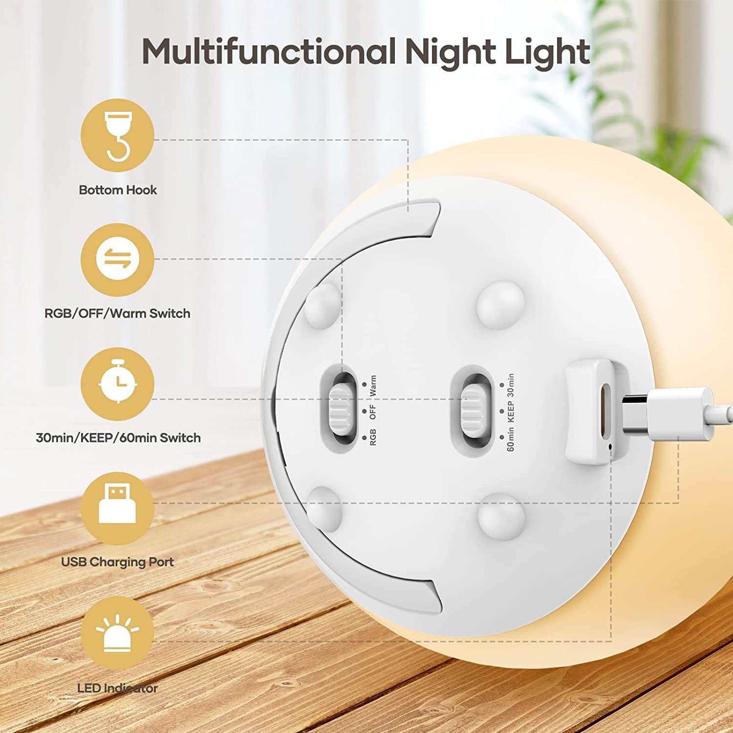 HH-215 Multi Functional 3D Night Light 6 Color Modern Decorative Lighting Bedroom Night Light Ball Led Table Lamp ABS Minimalism