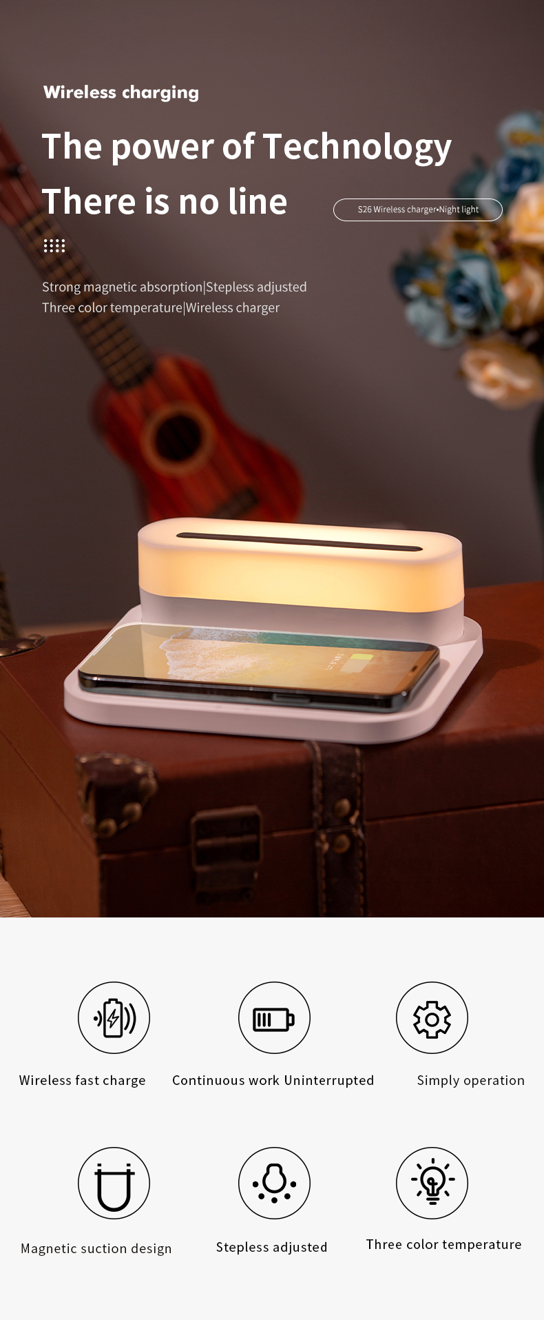 HHS26L Fast Wireless Charging For Iphone Wireless Charge Three Color New Led Table Lamps Cordless Modern Bedside Touch Night Light