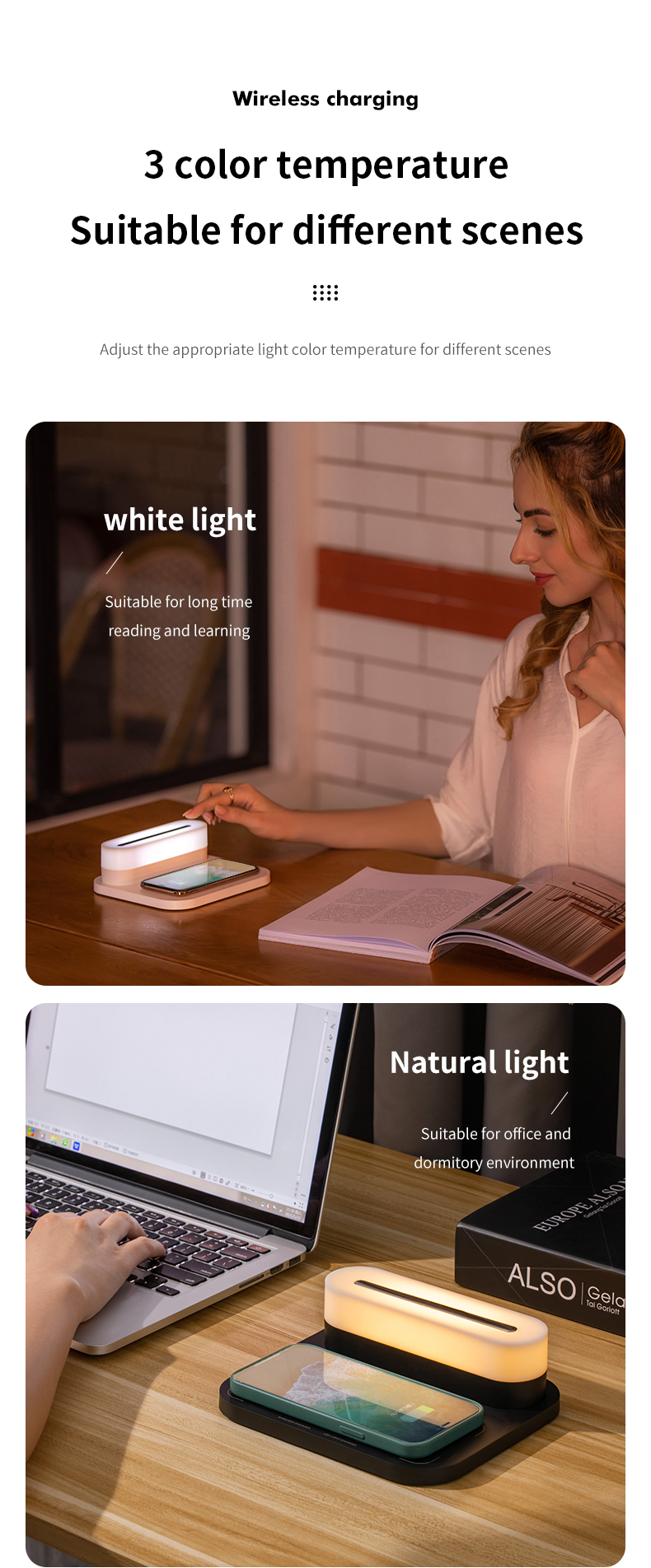 HHS26L Fast Wireless Charging For Iphone Wireless Charge Three Color New Led Table Lamps Cordless Modern Bedside Touch Night Light