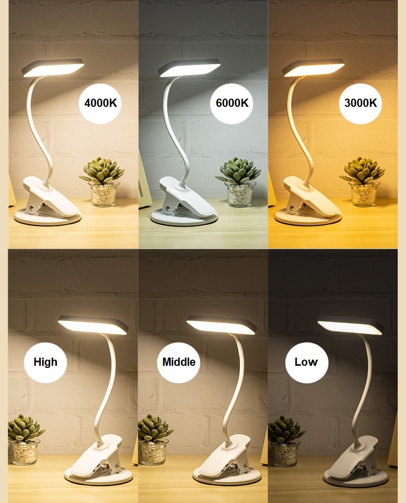 HH003ENew Flexible Portable Clip On LED Reading Night Light Foldable Clip Bed Reading Book Night Lamps LED Lights Bedside Lamps White