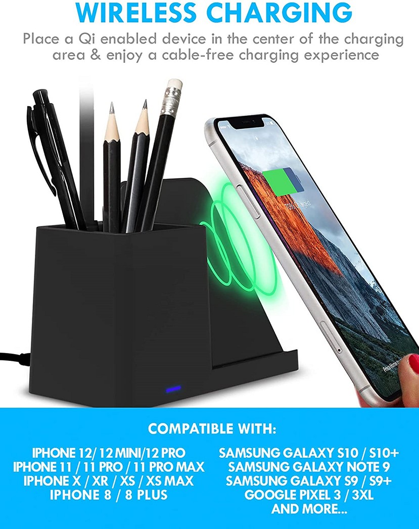 HHD3L Modern Factory Lamp LED Rechargeable Table Lamp With Pen Holder Led Table Lamp Flexible Iphone Wireless Charger Night Lights LED