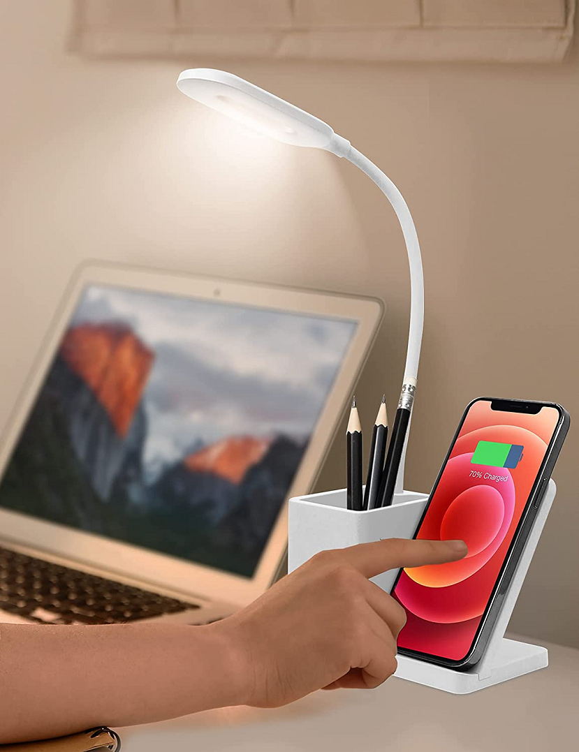 HHD3L Modern Factory Lamp LED Rechargeable Table Lamp With Pen Holder Led Table Lamp Flexible Iphone Wireless Charger Night Lights LED