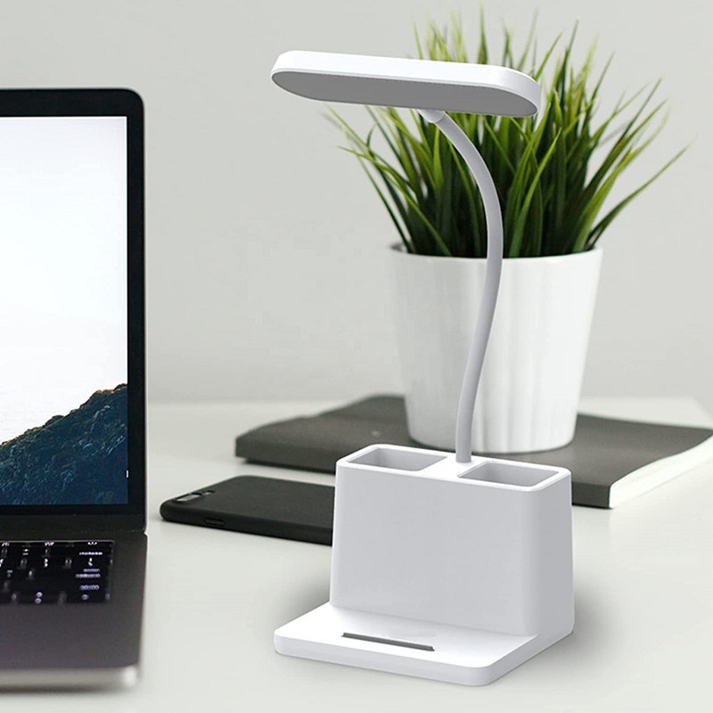 HH829 Wholesale Multifunction Study Lamp with Pen Holder and Mobile Phone Holder Reading Desk LED Table Lamp Flexible Eye Caring