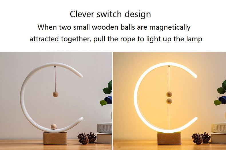 HHM05 Simple Design Magnetic Floating LED Table Lamp Wood Soft Lighting For Bedside Living Room Circle USB Night Light