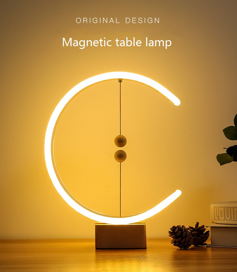 HHM05 Simple Design Magnetic Floating LED Table Lamp Wood Soft Lighting For Bedside Living Room Circle USB Night Light