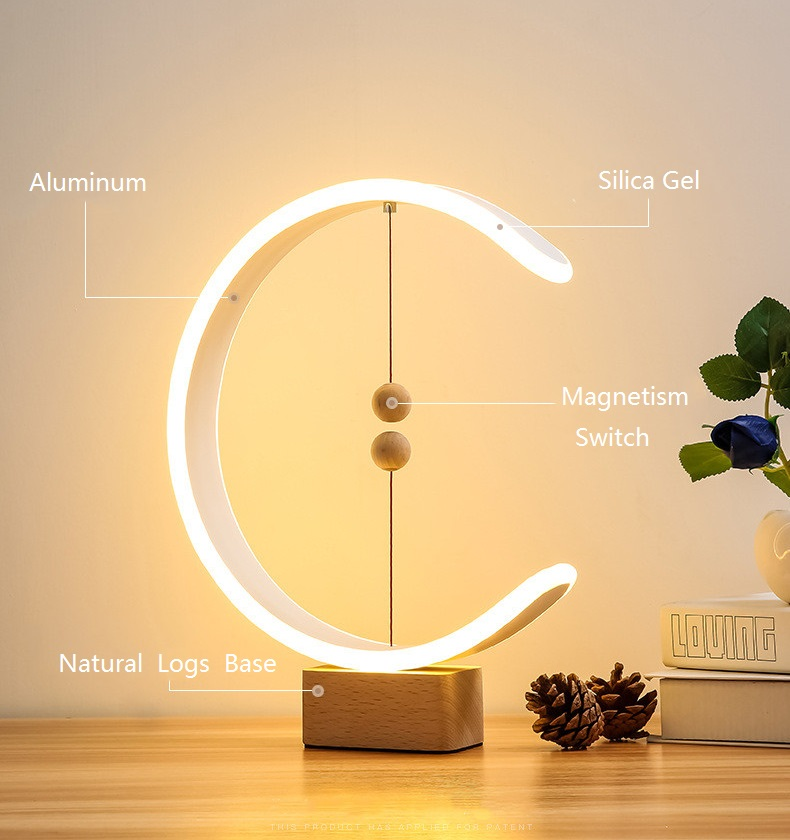 HHM05 Simple Design Magnetic Floating LED Table Lamp Wood Soft Lighting For Bedside Living Room Circle USB Night Light