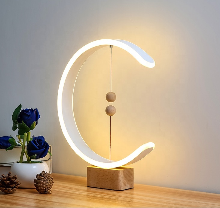 HHM05 Simple Design Magnetic Floating LED Table Lamp Wood Soft Lighting For Bedside Living Room Circle USB Night Light