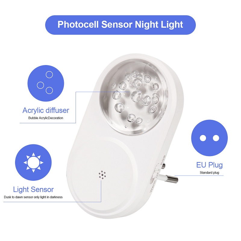 HHL1801 Wholesaler Hot Sale Photocell Sensor Night Light EU Plug 8 Colors RGB Warm Light Other Home Decor Bedside Corridor For Baby