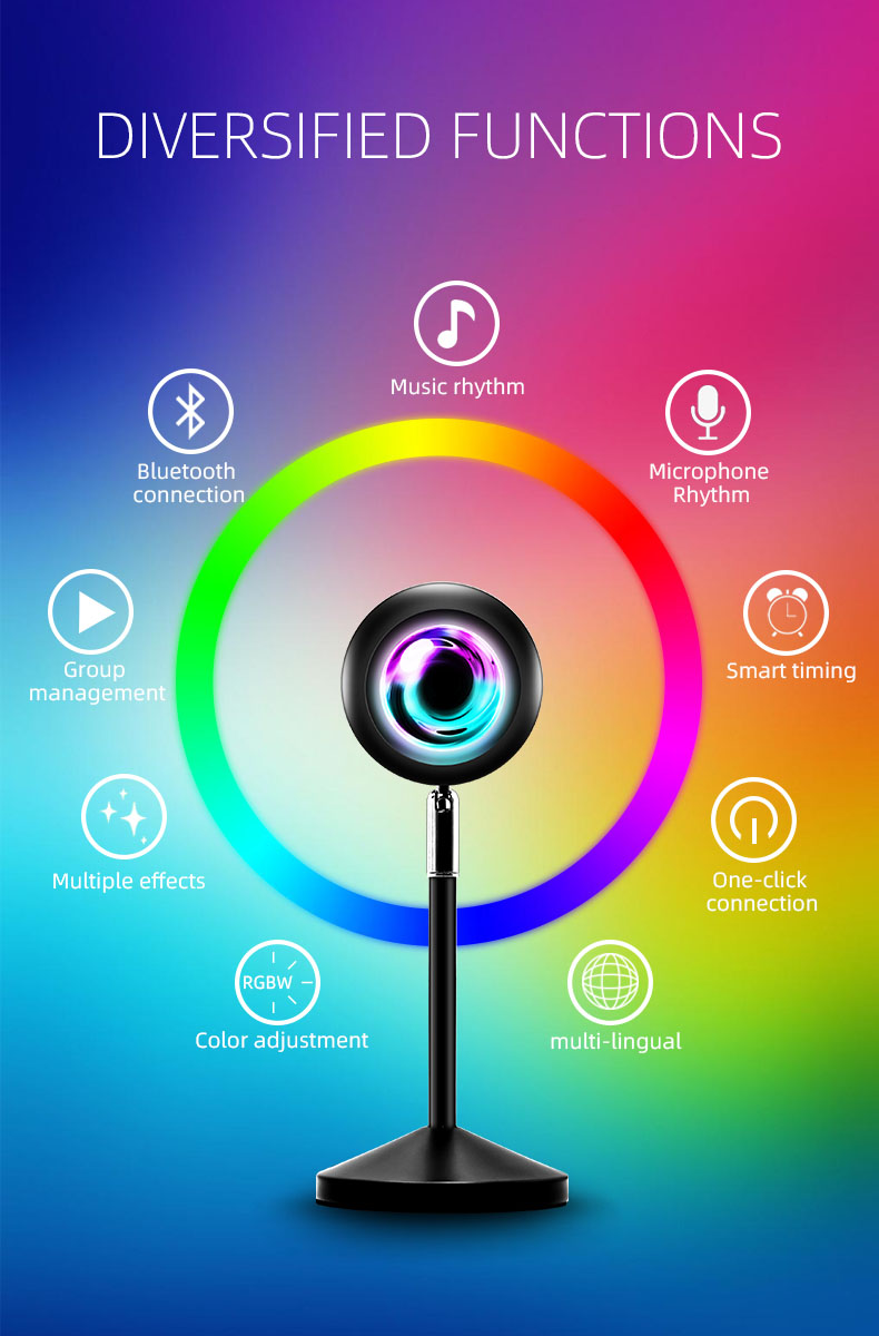 HH03APP LED APP Sunset Light Sunset Lamp Projector Smart Light Switch RGB 16 Color Bluetooth Smart Timing For Holiday Girl Photograph