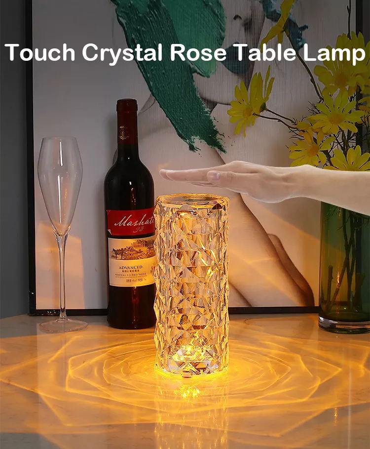 HHCR01 Crystal LED Lamp USB Cable Type-C Plug 500MAH Lithium Battery Luxury Lighting For Decoration Rose Lamp Touch Remote Control