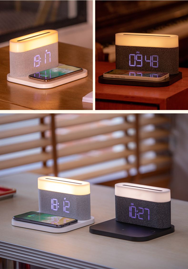 HHS26L Table Lamp Night Stand Lamp Lighting Decorative 3 in 1 Wireless Charger Night Light Bedside Alarm Clock Wireless Charger