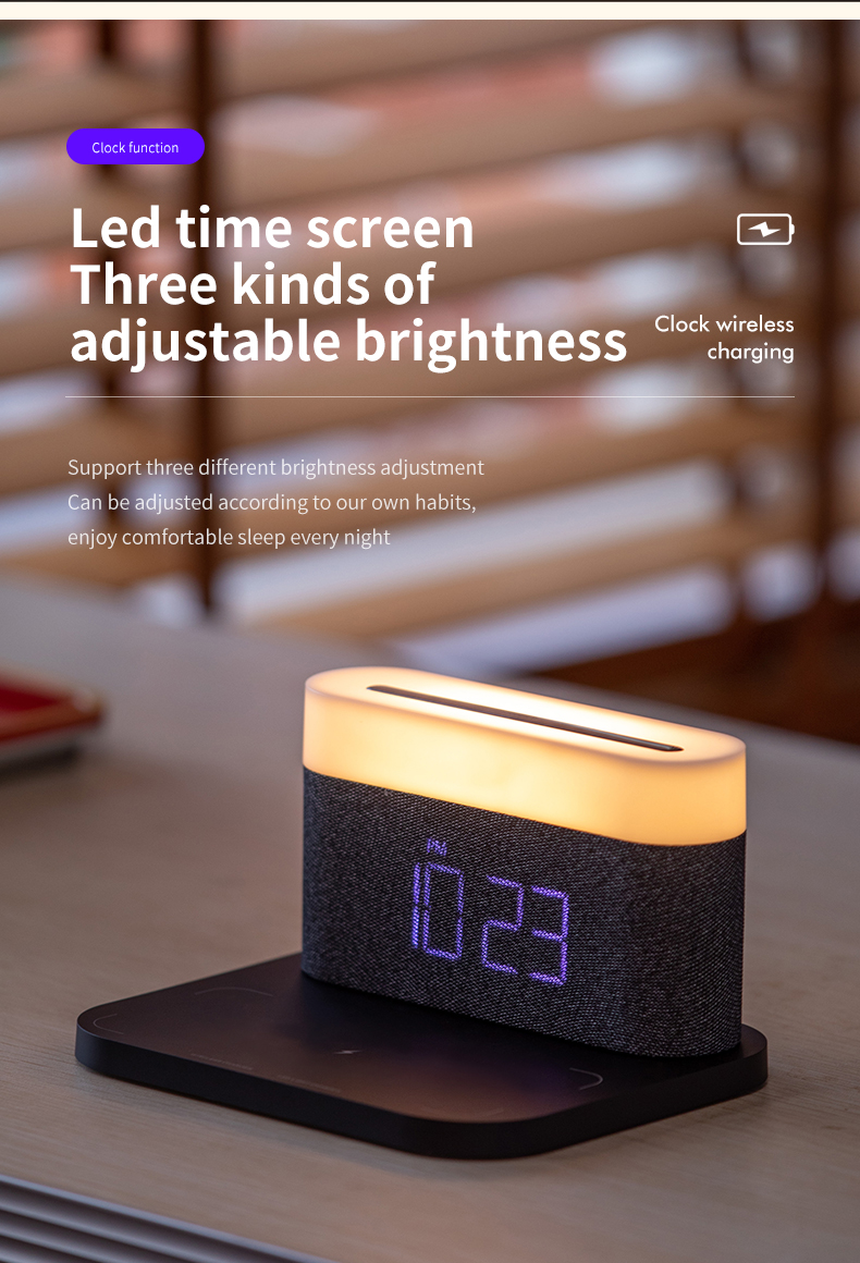 HHS26L Table Lamp Night Stand Lamp Lighting Decorative 3 in 1 Wireless Charger Night Light Bedside Alarm Clock Wireless Charger