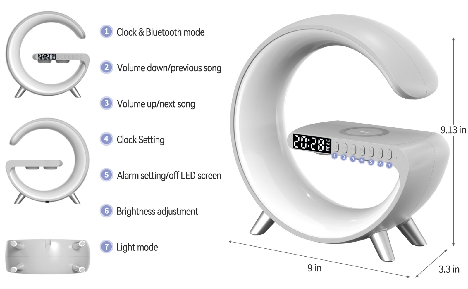 Hot Sale 10W Luxury Atmosphere Lamp All in One RGB LED Light LED Night Light Wireless Charger With Alarm Clock With APP Control