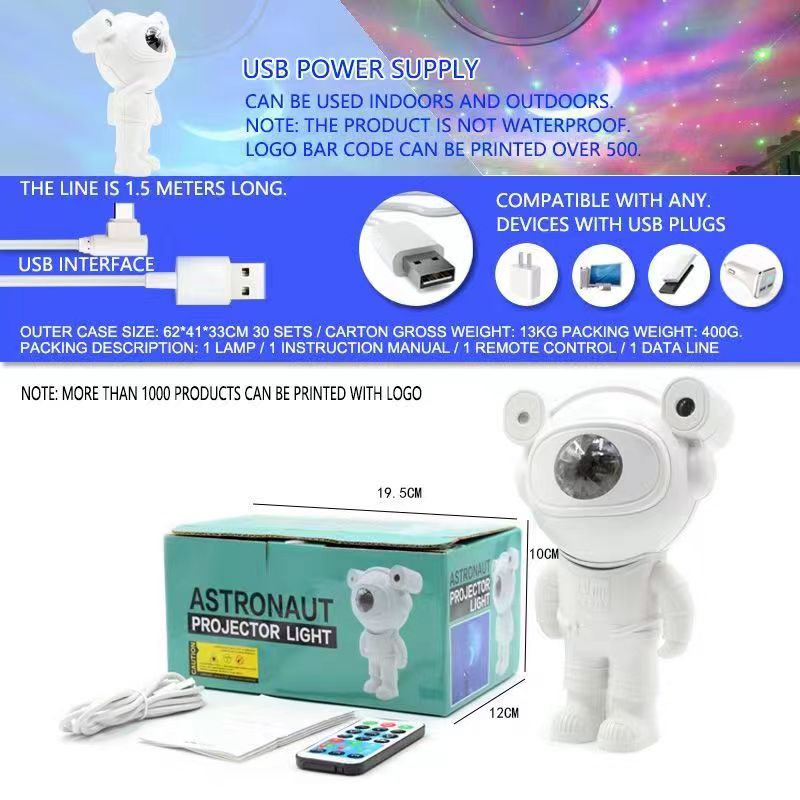 HH731 Astronaut Projector Night Light Projection Projection Lamp Speakers Bluetooth Timing Function Starry Sky For Kids Decoration