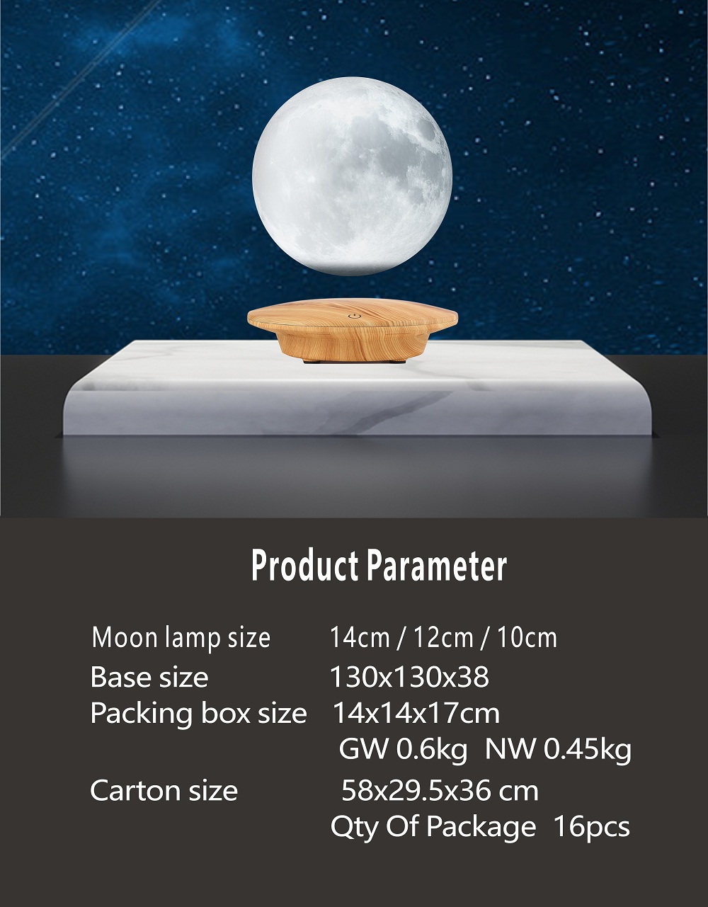 HHS003 3 Color Magnetic  Floating Moon Lamp LED Moon Light  3D Light Planet Lamp  Levitating Floating Moon Lamp Touch Control