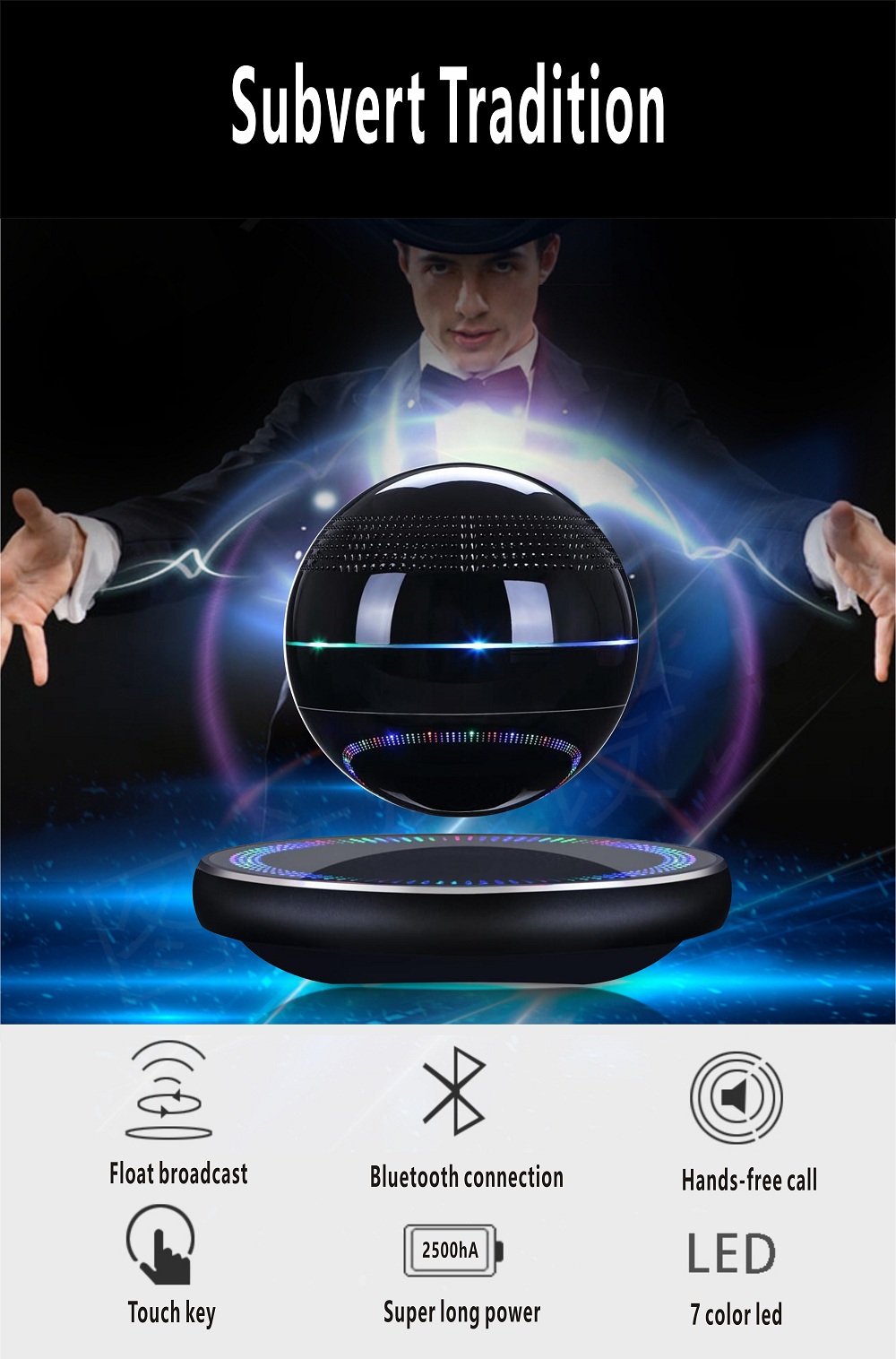 HHS005 Speaker Bluetooth Floating Moon Lamp 3D Music Lights Planet With RGB Color 7 Color LED Night Light For Bedside Decoration