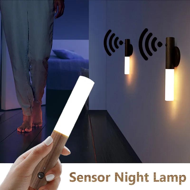 HH HB001 Rechargeable LED Light Sensor Light Motion Sensor LED  Night Lamp Wooden Magnetic Lights USB Charge for Wall Hallway Bedroom