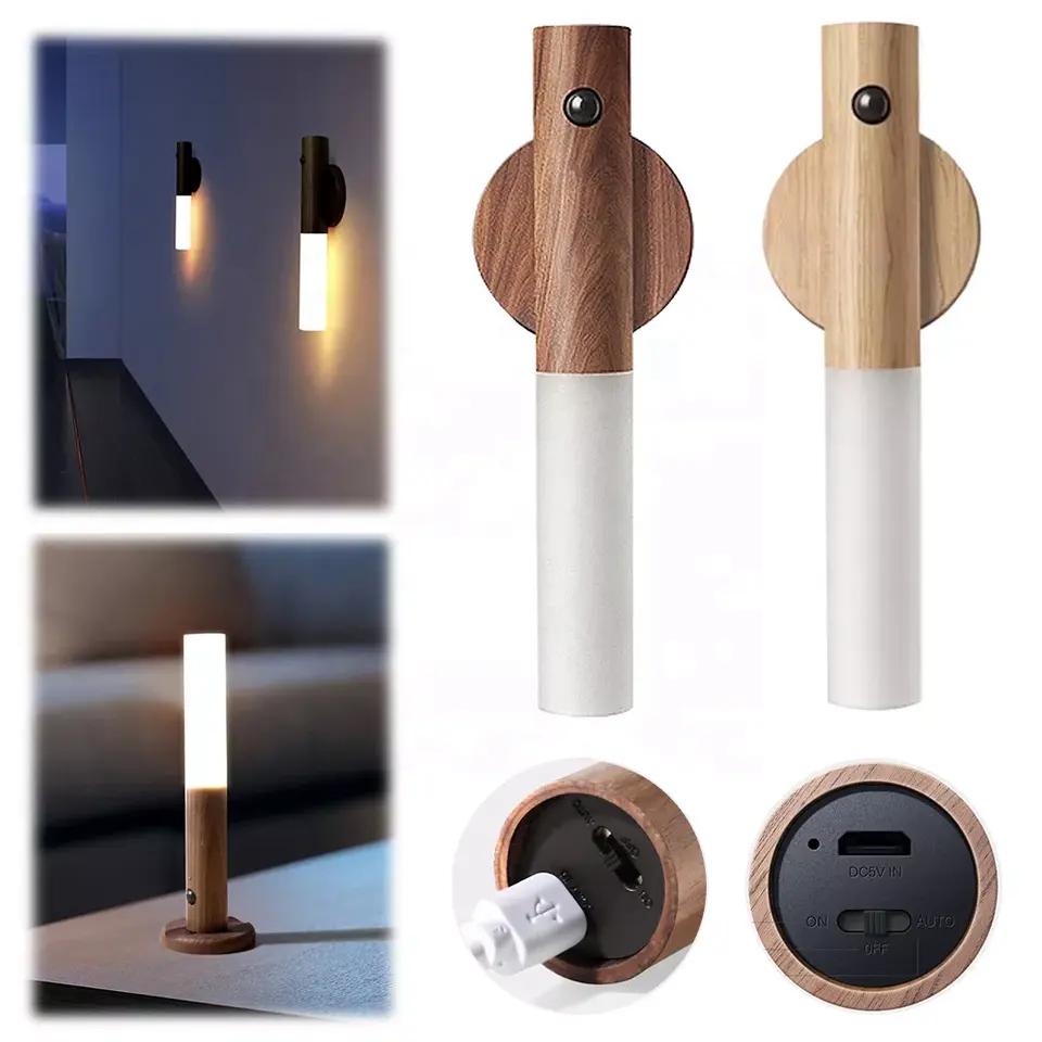 HH HB001 Rechargeable LED Light Sensor Light Motion Sensor LED  Night Lamp Wooden Magnetic Lights USB Charge for Wall Hallway Bedroom