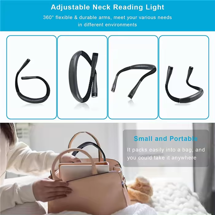 HHT-1681 USB Rechargeable Flexible Hands Free Hanging Neck Hug Reading Light Portable LED Bendable Book Reading Lamp