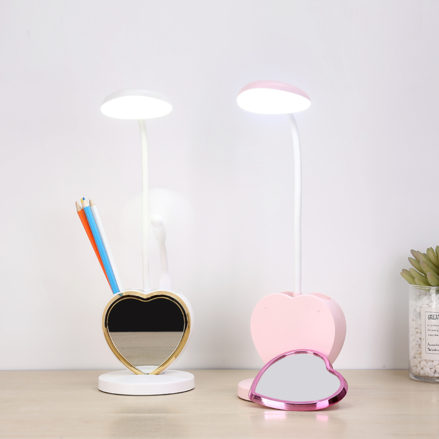 Fashionable Eye Protection Multifunction  LED Desk Lamp With Pen And Phone Holder Detachable With Make UP Mirror Lamp