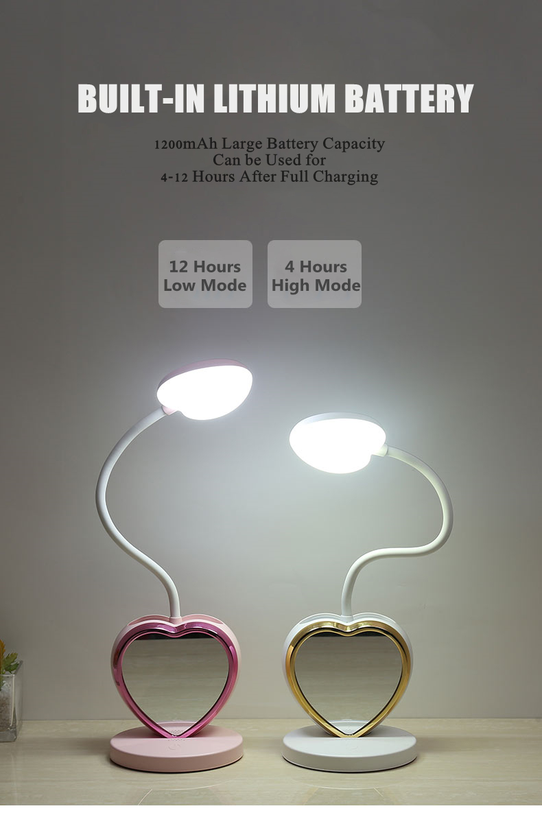 Fashionable Eye Protection Multifunction  LED Desk Lamp With Pen And Phone Holder Detachable With Make UP Mirror Lamp