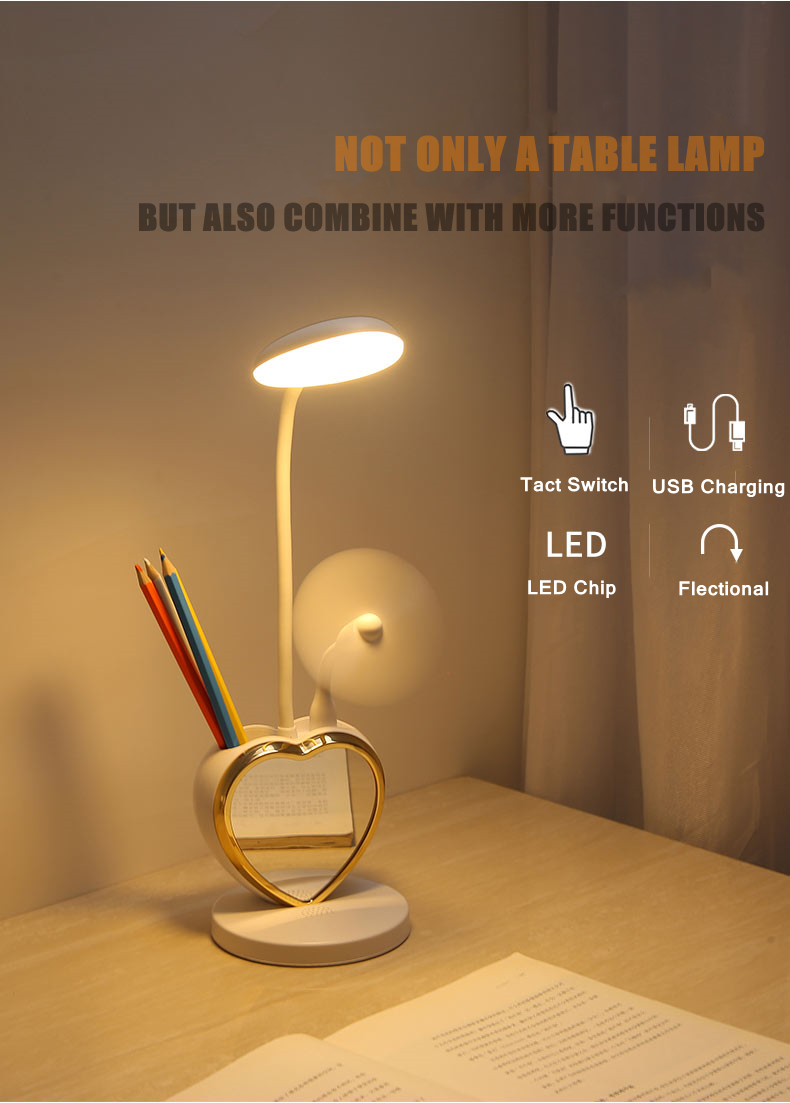 Fashionable Eye Protection Multifunction  LED Desk Lamp With Pen And Phone Holder Detachable With Make UP Mirror Lamp