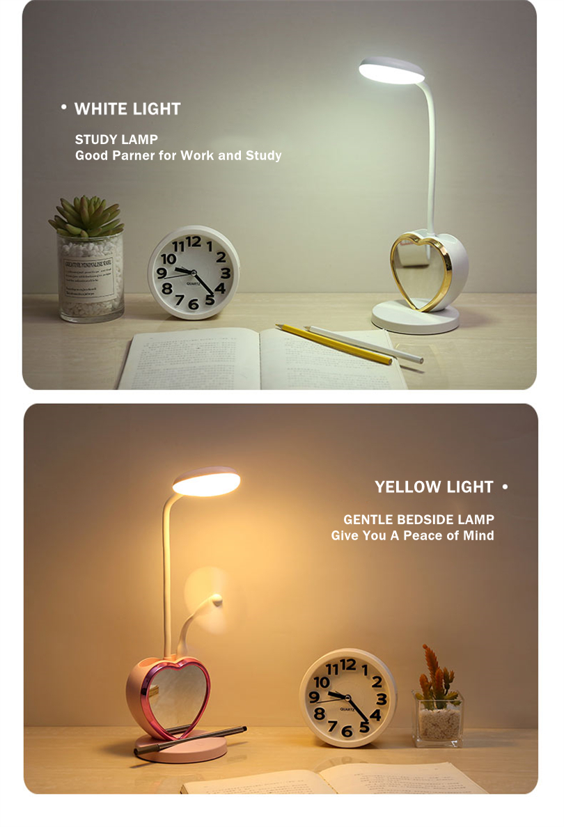 Fashionable Eye Protection Multifunction  LED Desk Lamp With Pen And Phone Holder Detachable With Make UP Mirror Lamp