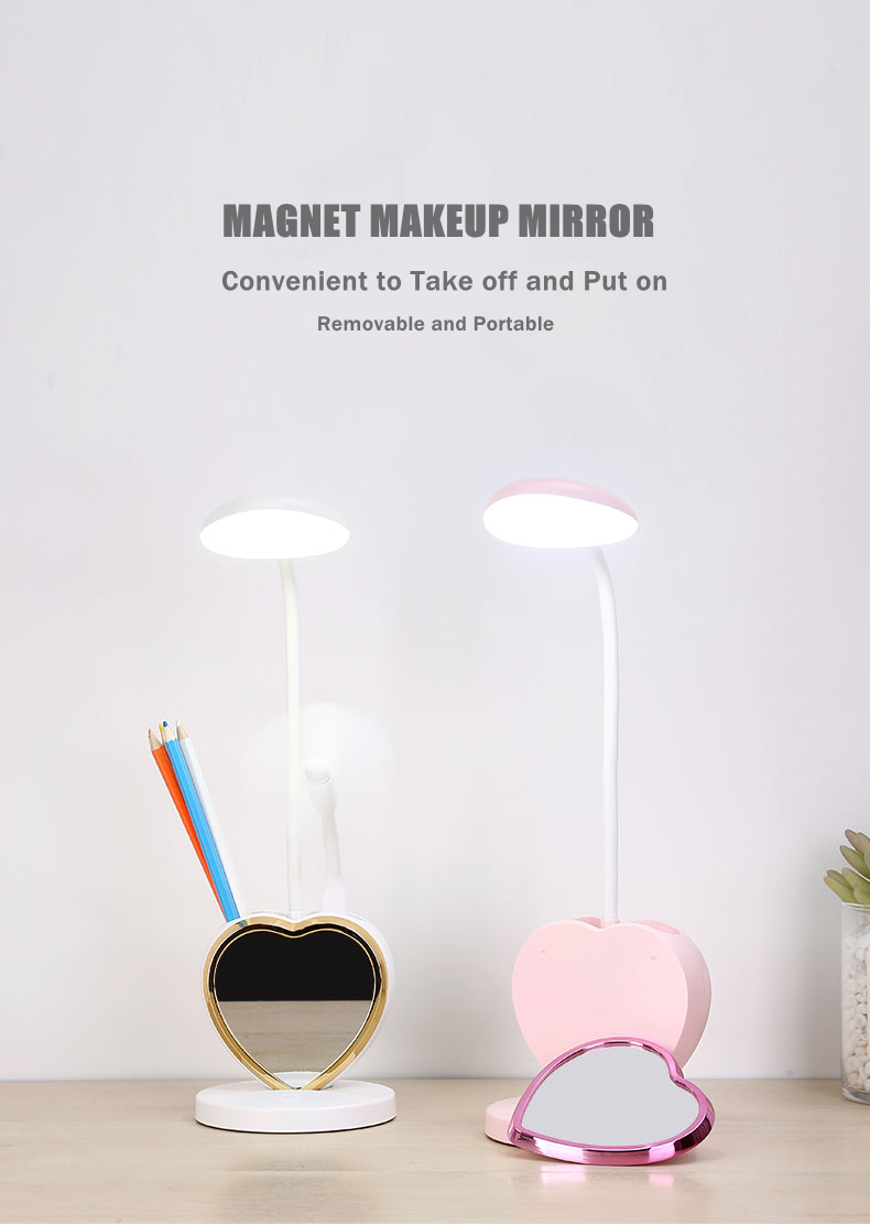 Fashionable Eye Protection Multifunction  LED Desk Lamp With Pen And Phone Holder Detachable With Make UP Mirror Lamp