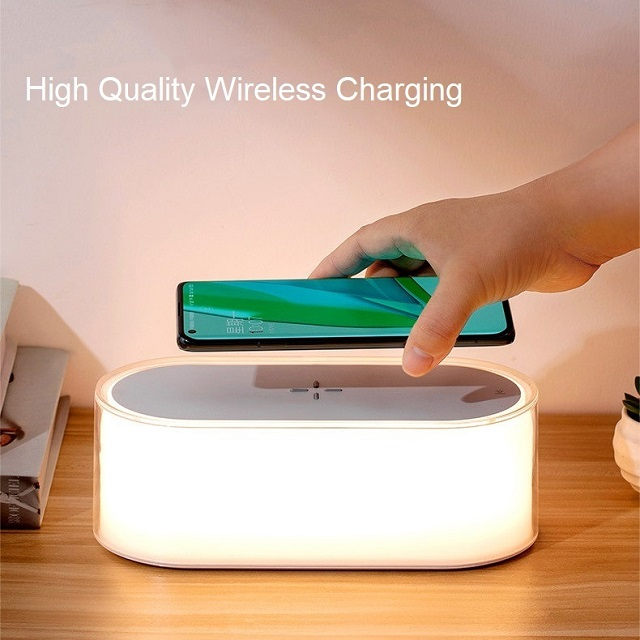 HHS01  5 Color Led Night Light Lamp 15W Fast Charge Cable Usb Wireless Charging Desk Lamp Battery Rechargeable Bedside Light For Kids