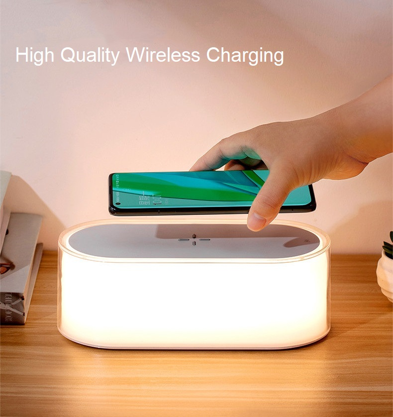 HHS01  5 Color Led Night Light Lamp 15W Fast Charge Cable Usb Wireless Charging Desk Lamp Battery Rechargeable Bedside Light For Kids