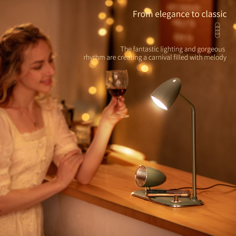 HHS31 High Quality Speakers Bluetooth  Led Desk Lamp With Wireless Charger Rotary Switches 360 Degree Removable Lamp Post Bedroom