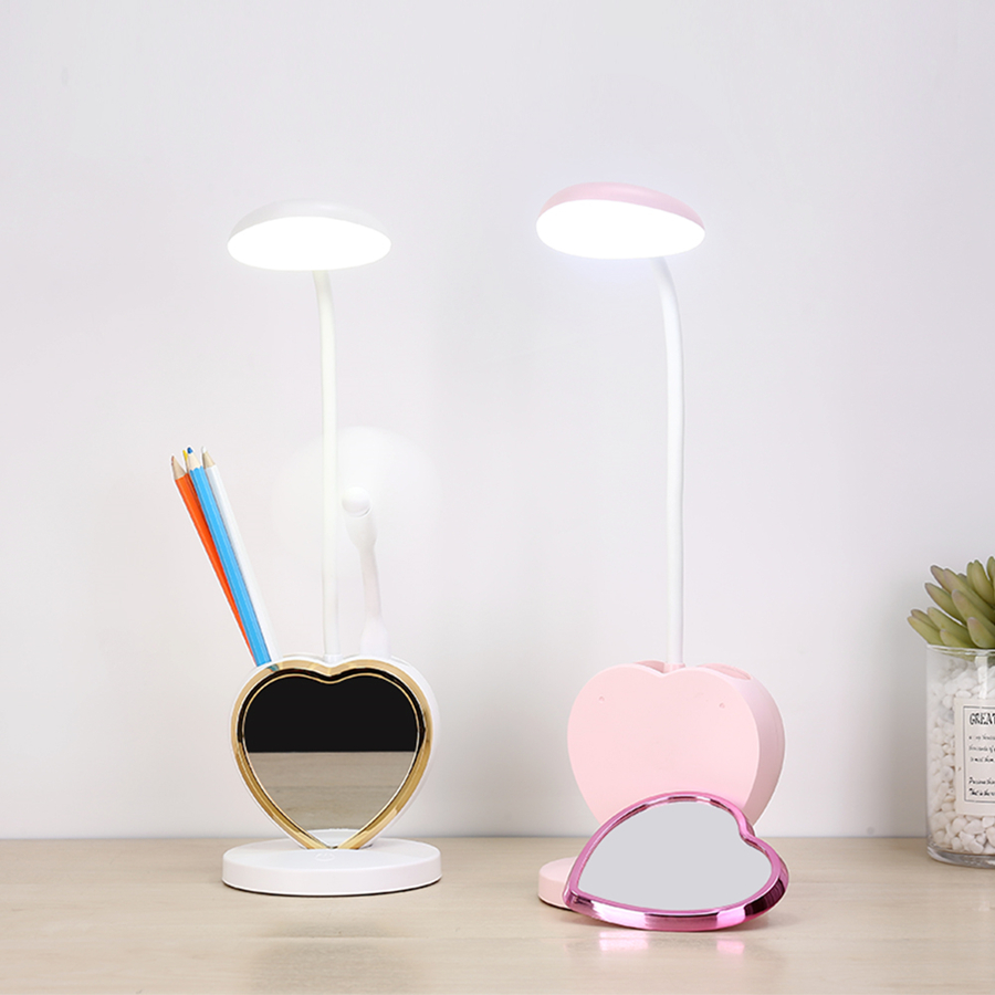 HHM98 LED Light UBS Charging Table Lamp Princess Makeup Mirror With Light For Valentine's Day Gift LED Desk Lamp Eye Protection Heart