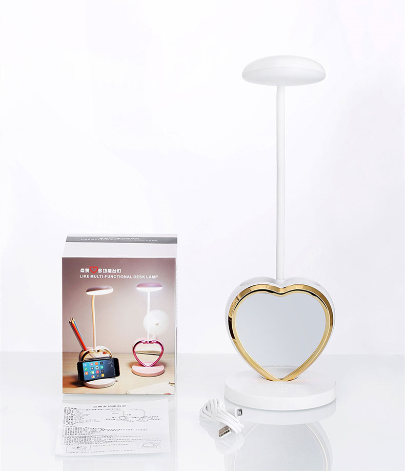 HHM98 LED Light UBS Charging Table Lamp Princess Makeup Mirror With Light For Valentine's Day Gift LED Desk Lamp Eye Protection Heart