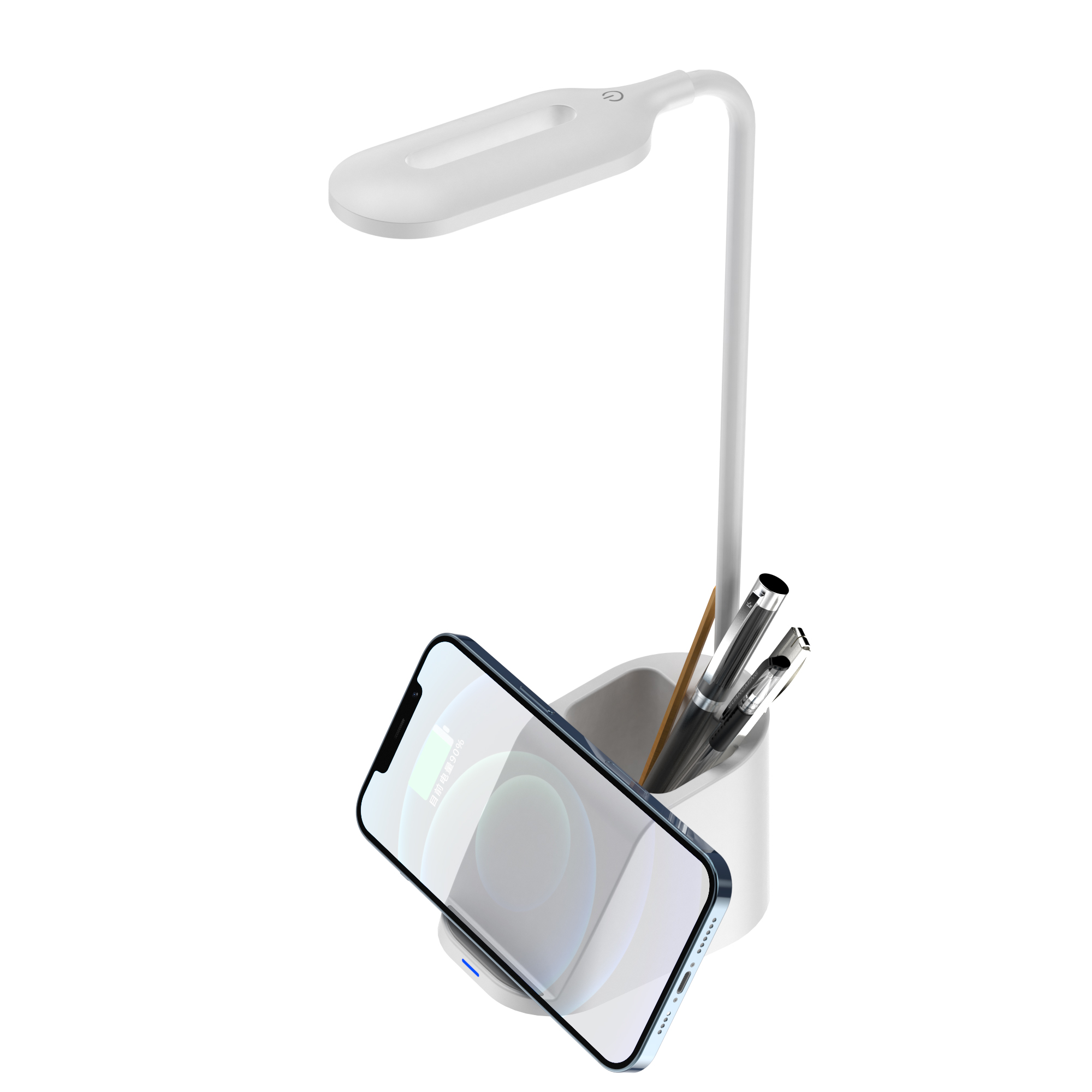 High Quality Rechargeable Multifunction LED Table Lamp With Pen Holder And Mobile Phone Holder Lamp With Wireless Charging